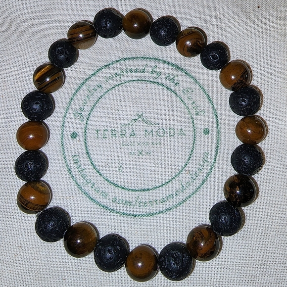TMD - Tigers Eye and Lava Stone Beaded Men's Bracelet - Picture 8 of 8